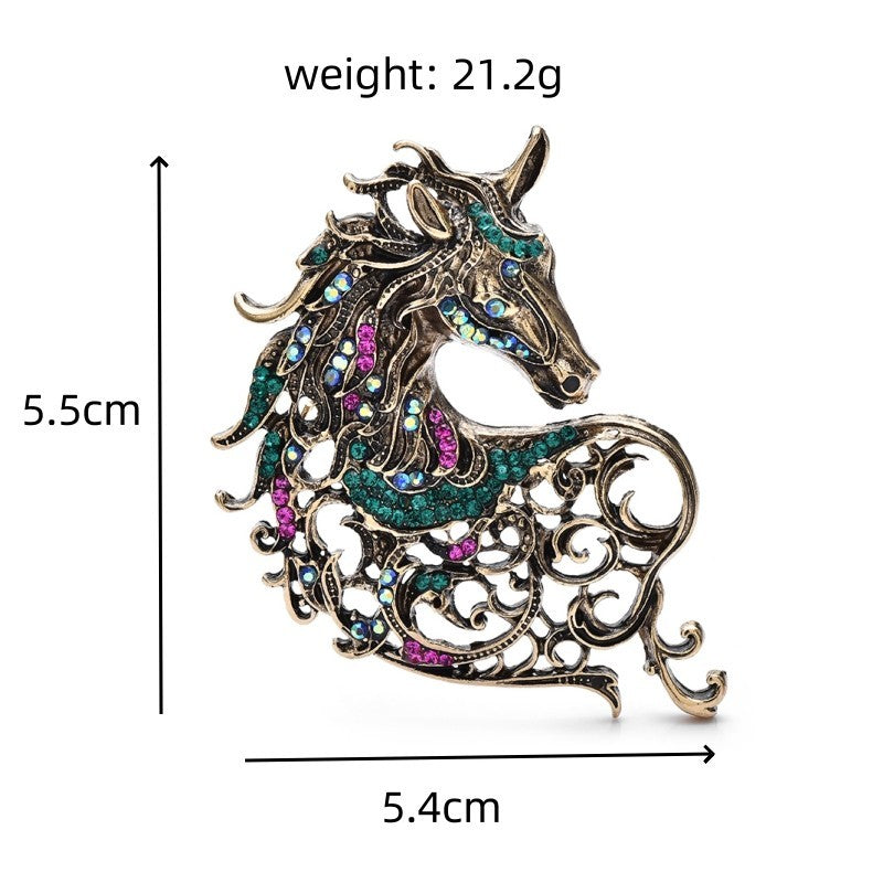 Antique Rhinestone Horse Brooch Pin Statement Jewelry Turquoise Pink