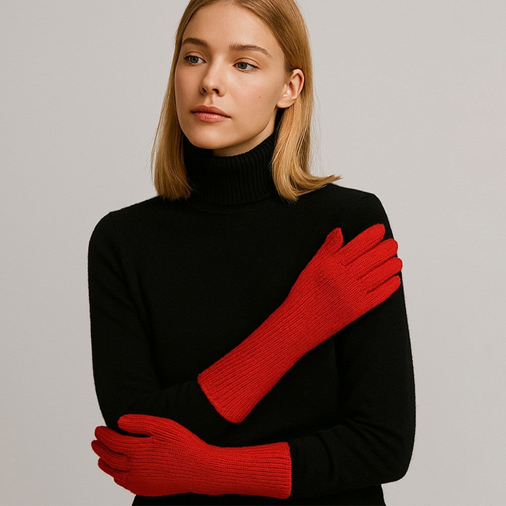 Ribbed Knit Solid Long Winter Gloves for Women Cozy Stretch Cold Weather Gloves