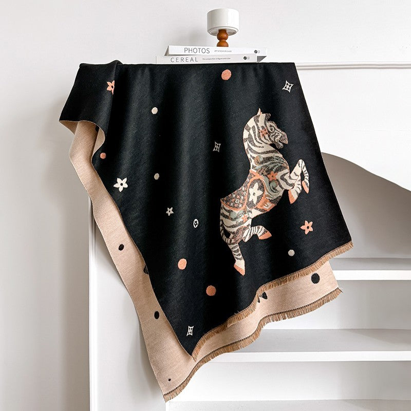 Zebra Reversible Cashmere Feel Scarf Monogram Flower Pashmina Shawl Wrap