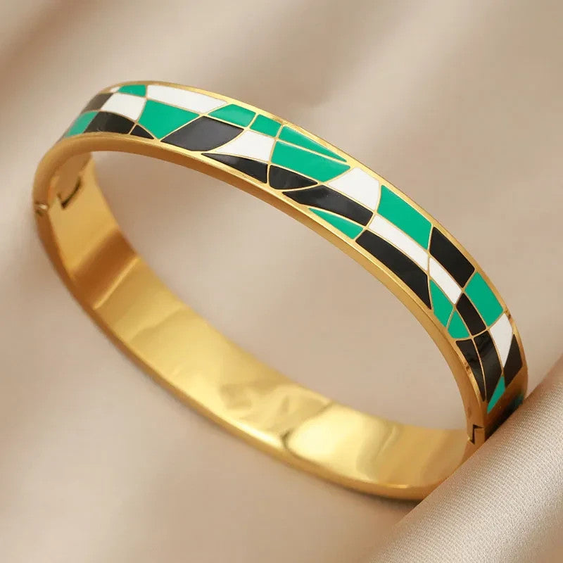 Fashion Mosaic Design Stainless Steel Bangle Bracelet for Women Jewelry Gift