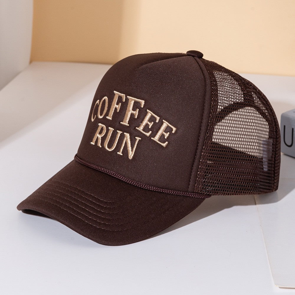 2PCS Coffee Run Brown Trucker Hat Mesh Back Adjustable Snapback Cap Unisex