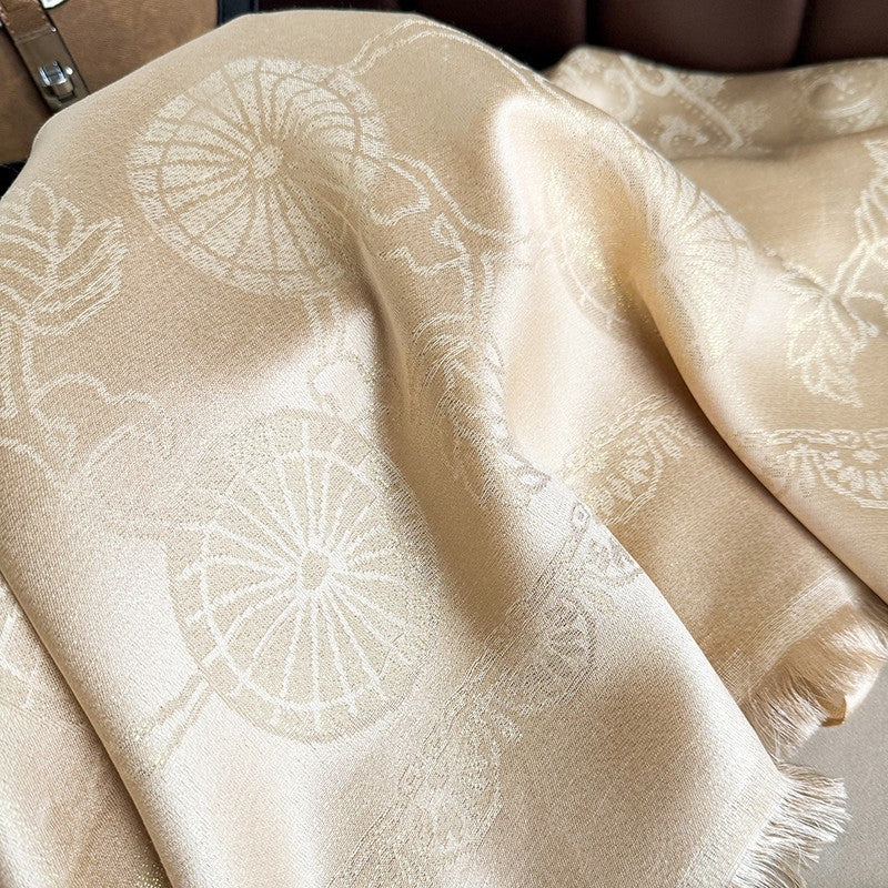 Champagne Jacquard Scarf Shawl Women's Long Wide Wrap Hijab Stole