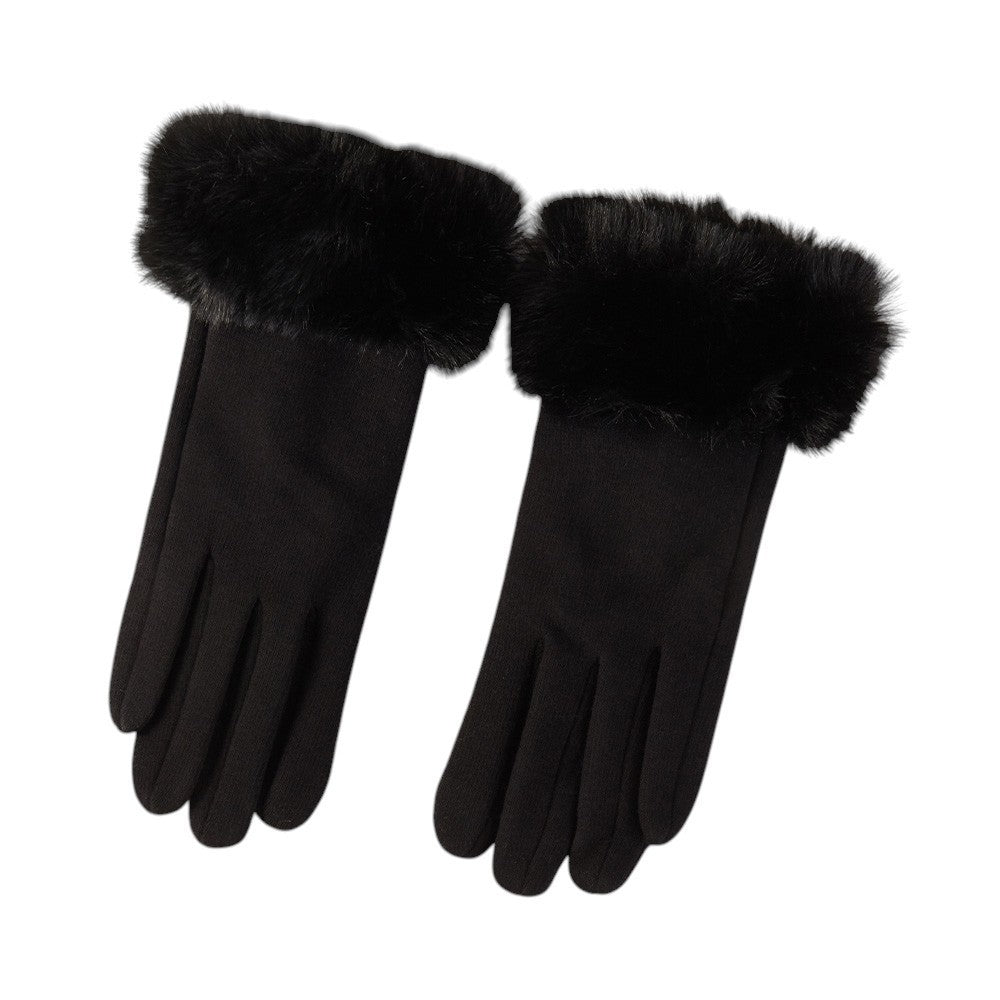 2pcs Black & Pink Faux Fur Gloves Set Winter Touchscreen Accessory for Women