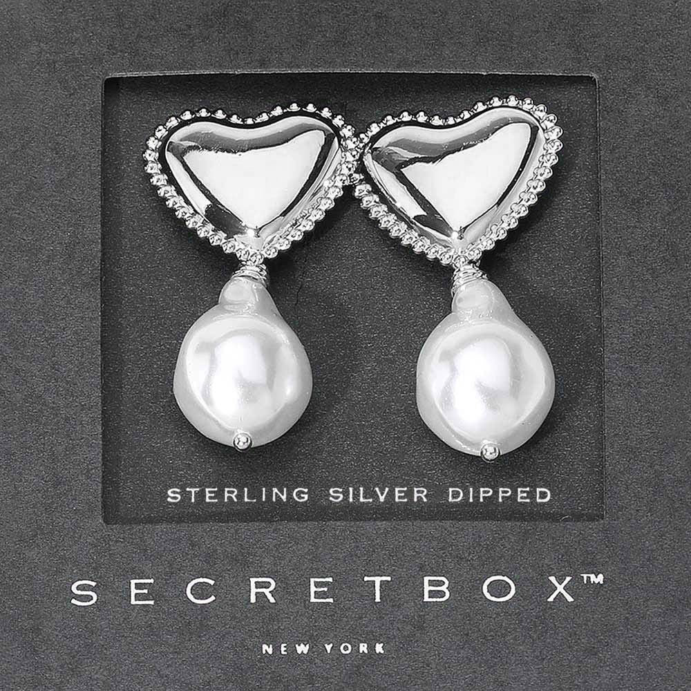 Sterling Silver Dipped Heart Baroque Pearl Drop Earrings