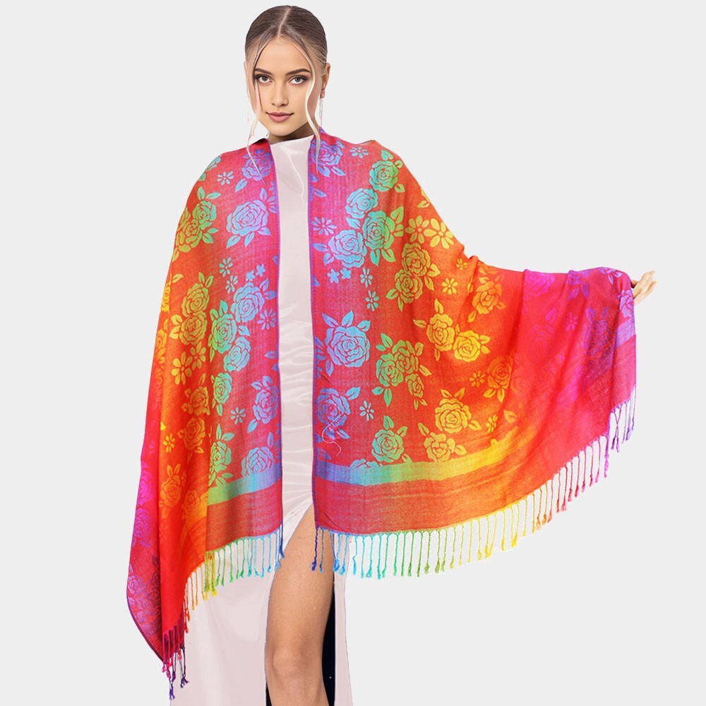 Pashmina Scarf Shawl Wrap Colorful Flower Printed Floral Pattern Scarf Shawl 2pc