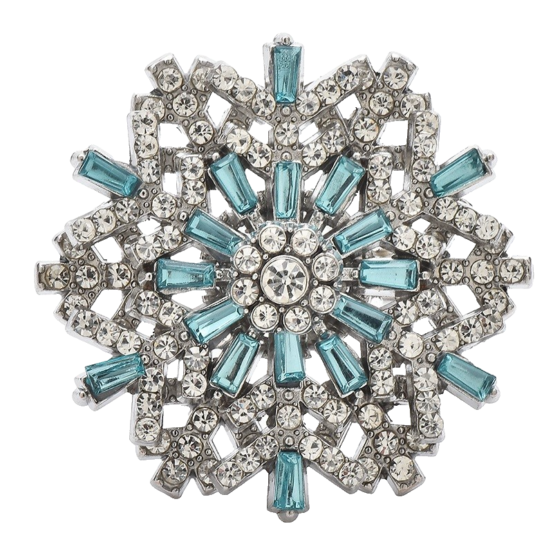 Sparkling Blue Crystal Snowflake Brooch Pin Winter Holiday Christmas Gift