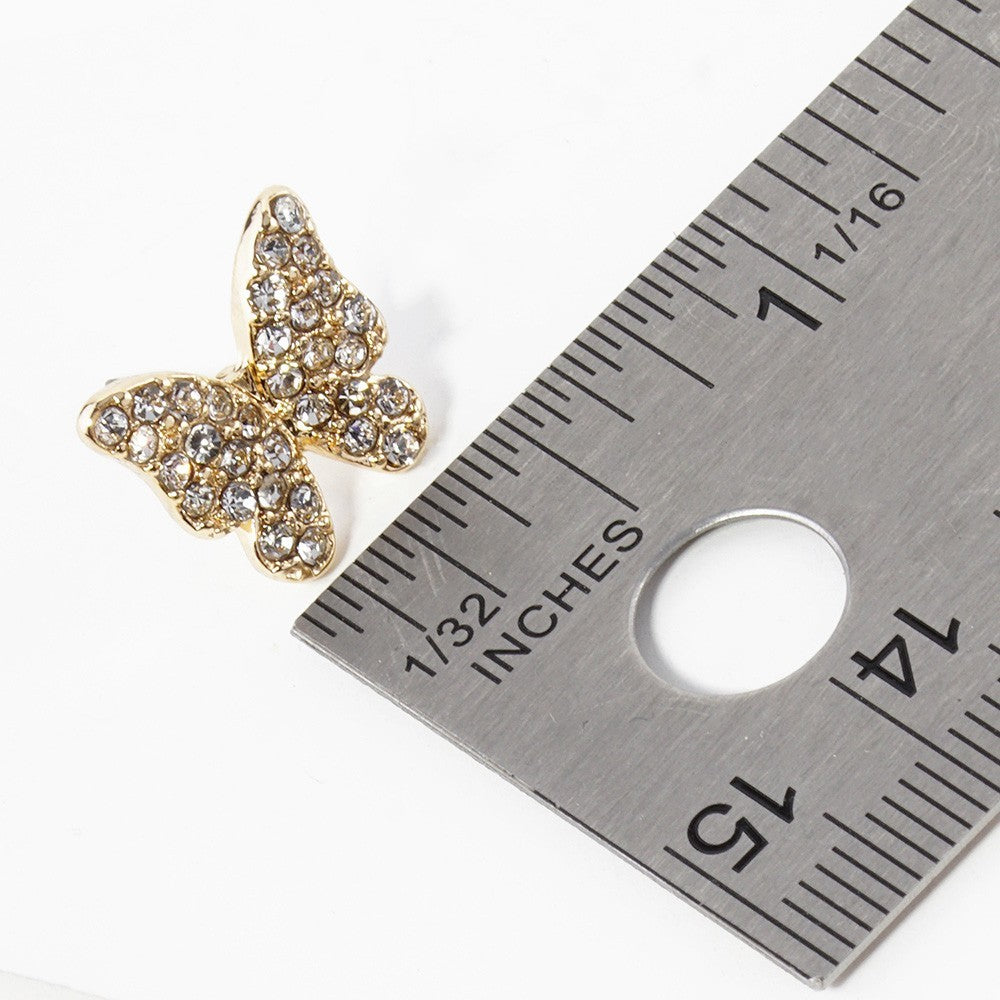 2pcs Black Gold Butterfly Earrings Post Back Sparkly Rhinestone Studs Jewelry