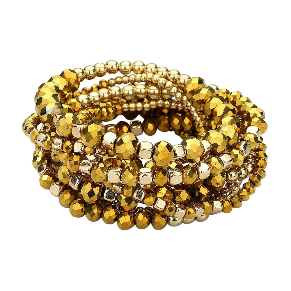 9pc Stackable Gold Beaded Bangle Bracelet Set Multi Strand Textured Jewelry