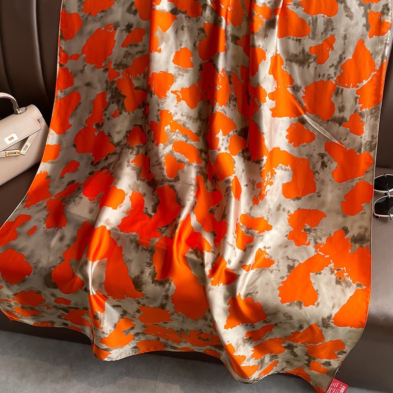 Large Orange Tan Abstract Camouflage Silk Feel Satin Scarf Shawl Wrap 70"x35"