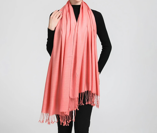 Coral Solid Color Pashmina Scarf Shawl Wrap for Women Soft Lightweight
