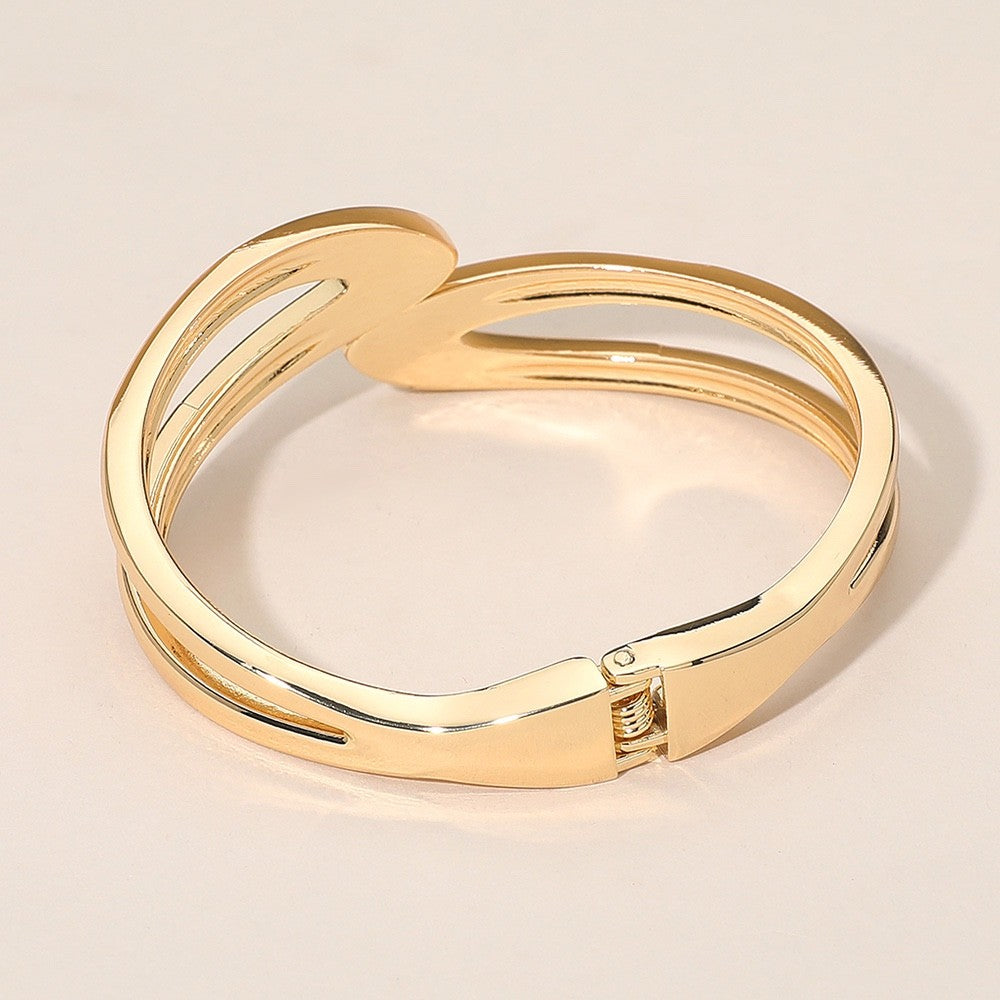 Gold Tone Pink Enamel Abstract Bypass Hinge Bangle Bracelet Modern Style