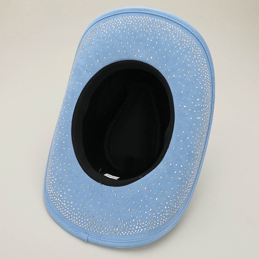 Shine Bright with This Rhinestone Embellished Faux Suede Western Fedora Hat