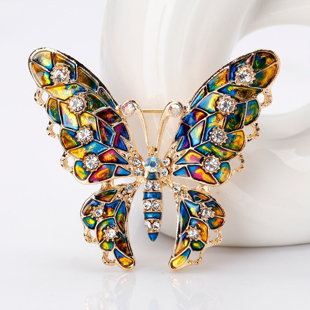 2pcs Colorful Enamel Butterfly Brooch Gold Tone Rhinestone Insect Pin Lot