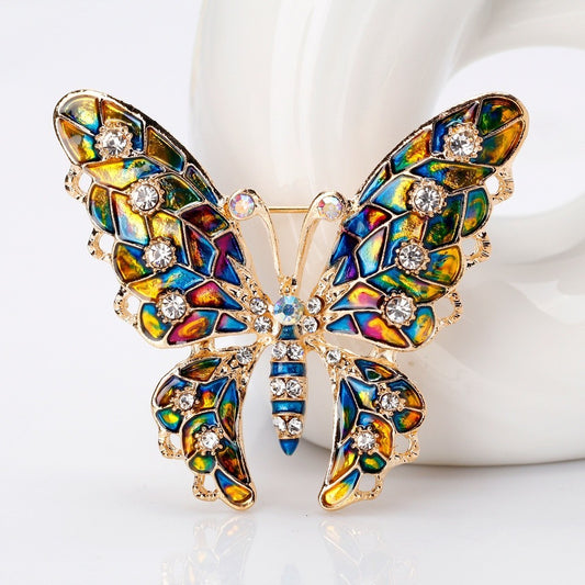 2pcs Colorful Enamel Butterfly Brooch Gold Tone Rhinestone Insect Pin Lot