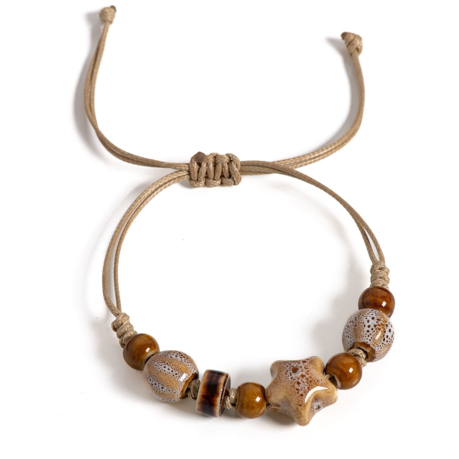 2PCS Handmade Ceramic Bead Star Adjustable Cord Bracelets Boho Beach Jewelry