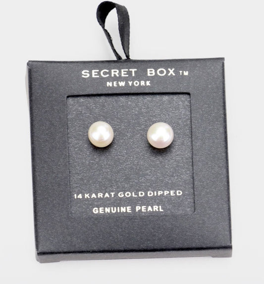 14K Gold Dipped Genuine Pearl Stud Earrings - Hypoallergenic Minimalist Jewelry