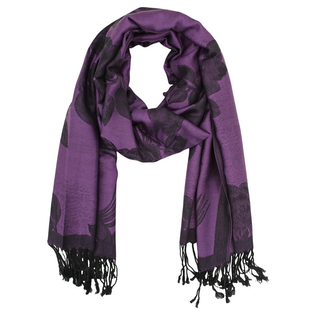Elegant 2-Piece Scarf Bundle: Purple & Lavender Floral Pashmina Set for Women