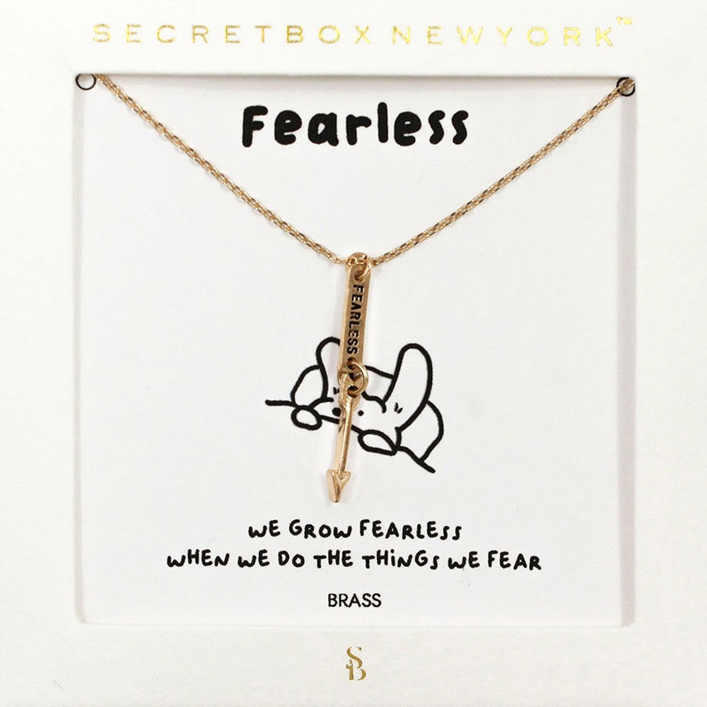 Fearless Arrow Bar Pendant Necklace Gold Tone Brass Gift Inspirational Jewelry