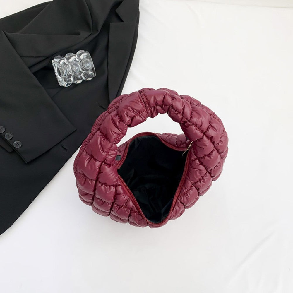 Women's Burgundy Puffer Quilted Crescent Hobo Shoulder Bag Purse