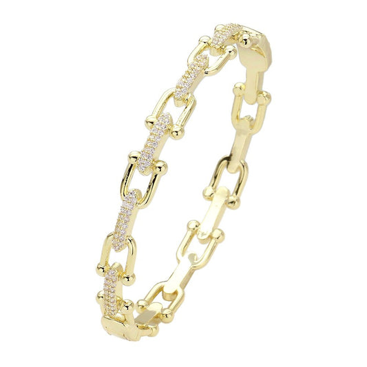 CZ Stone Paved Horseshoe Buckle Hinged Bangle Bracelet Women’s Sparkling Fashion