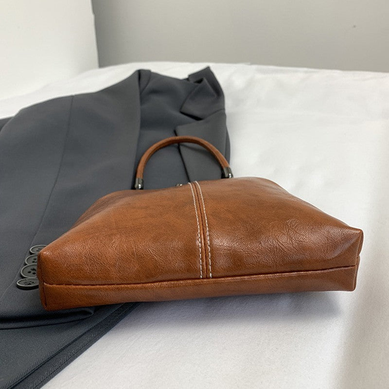 Cognac Faux Leather Kiss Lock Frame Bag Small Doctor Style Crossbody Handbag