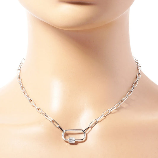 2pcs Gold & Silver Tone CZ Carabiner Pendant Paperclip Chain Necklaces Gift