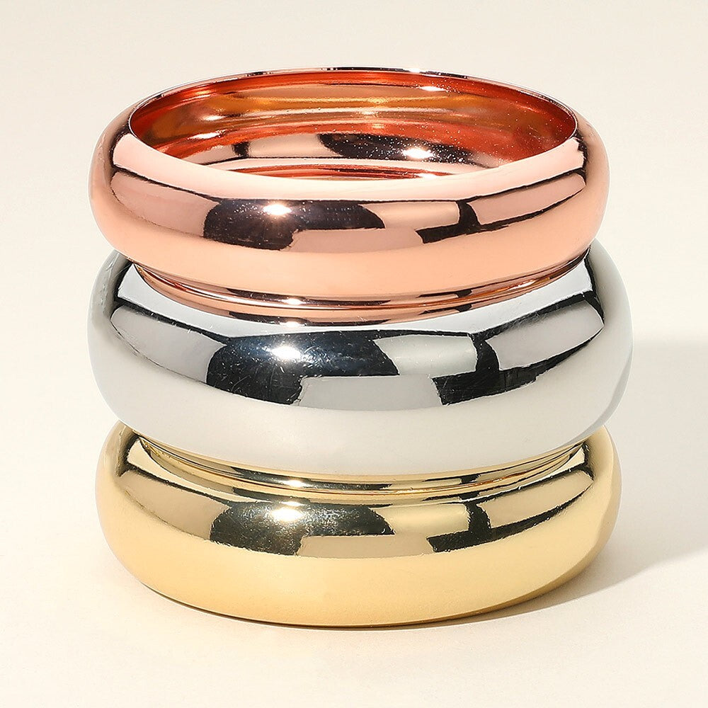 3PCS Chunky Metal Bangle Bracelet Set Bold Fashion Jewelry for Women