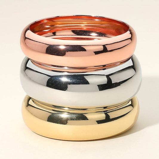 3PCS Chunky Metal Bangle Bracelet Set Bold Fashion Jewelry for Women