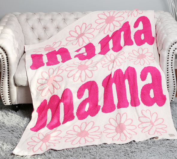 MAMA Daisy Reversible Throw Blanket Soft Floral Cozy Fleece Gift for Mom