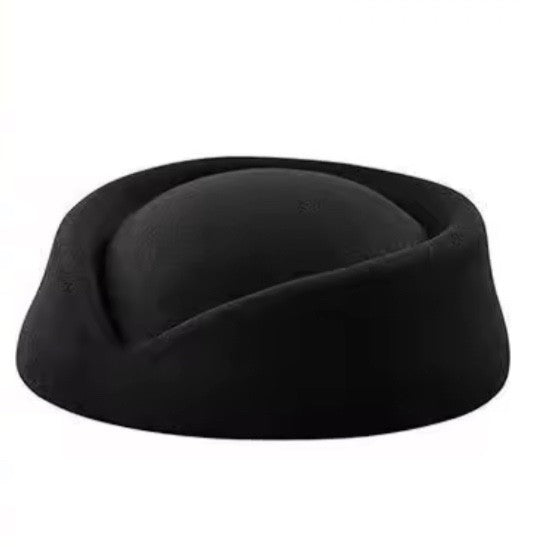 Vintage Style Black Wool Pillbox Hat - Elegant French Beret Stewardess Fascinato
