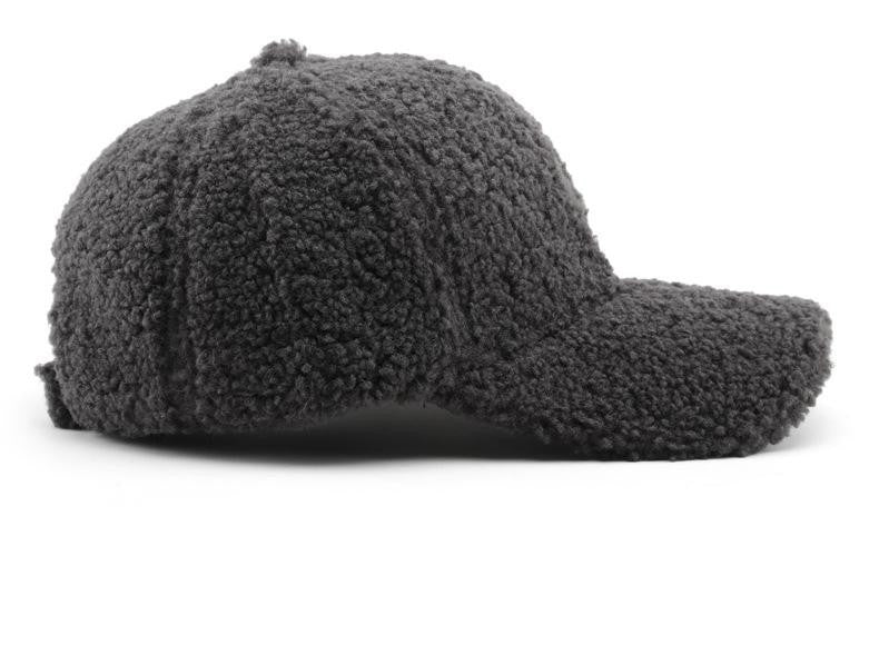 Dark Gray Fuzzy Sherpa Baseball Cap Teddy Fleece Hat Winter Adjustable