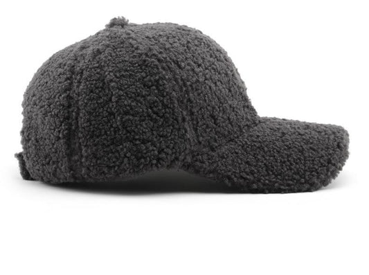 Dark Gray Fuzzy Sherpa Baseball Cap Teddy Fleece Hat Winter Adjustable