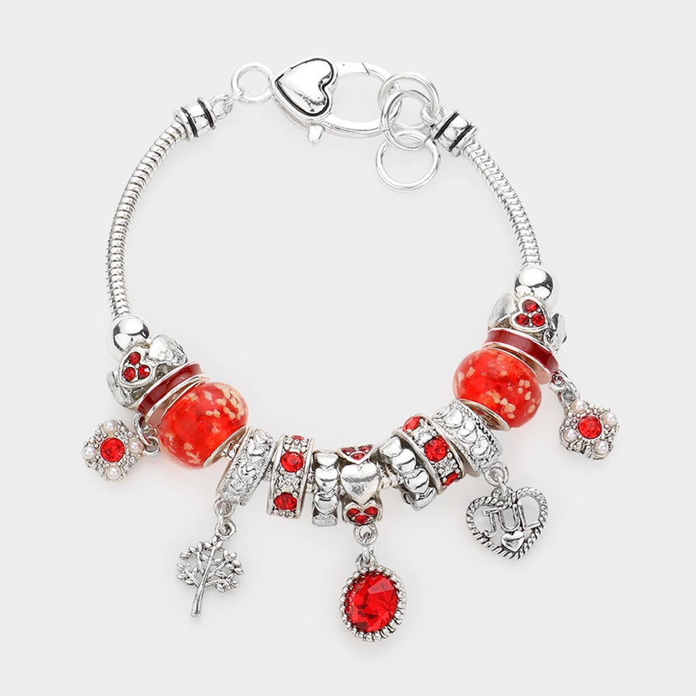 July Birthstone Bracelet for Women Red Charm Beaded Bracelet Jewelry Gift Idea