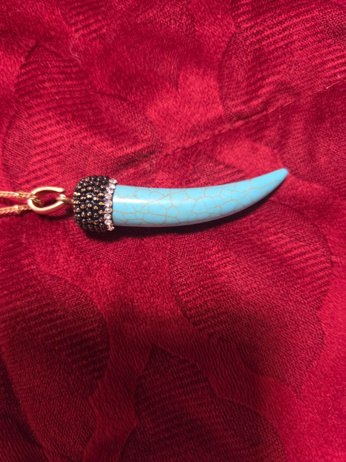 Boho Gold Chain Necklace with Turquoise Horn Pendant & Crystal Stud Earrings Set