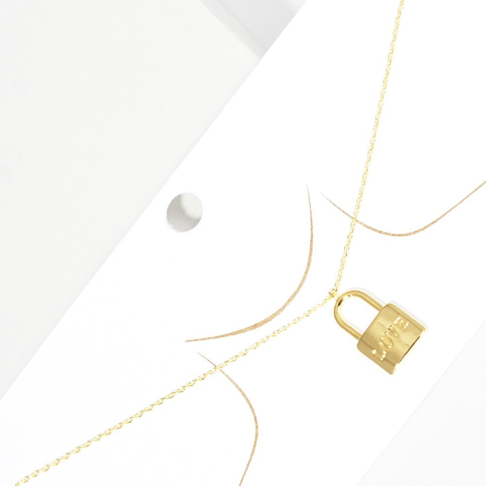 LOVE Gold Dipped Metal Lock Pendant Necklace Adjustable Chain Fashion Jewelry