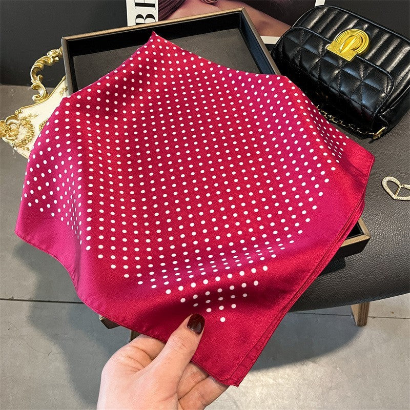 2pcs Polka Dot Square Neck Scarf Silk Feel Hair Head Bandana 27.5" x 27.5"