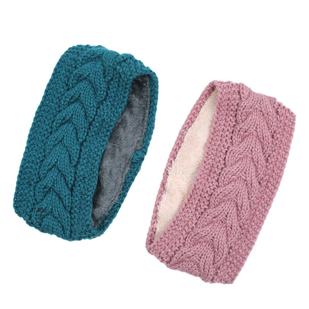2PCS Cable Knit Headband Ear Warmers Pink Teal Fleece Lined Twisted Winter Set
