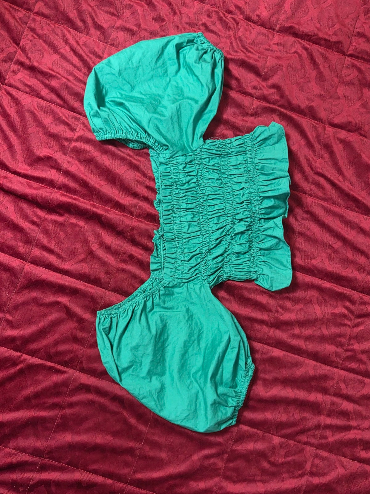 Smocked Green Crop Top for Women Medium Size  Ruffle Sleeve Summer Casual Shirt