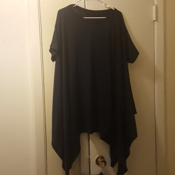 Loose Fit Navy Blue Tunic Dress Top Casual Short Sleeve Women's Blouse Small