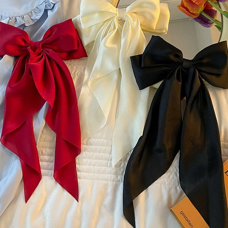 3pcs Large Oversized Hair Bow Set Satin Ribbon French Long Tail Clip Barrettes