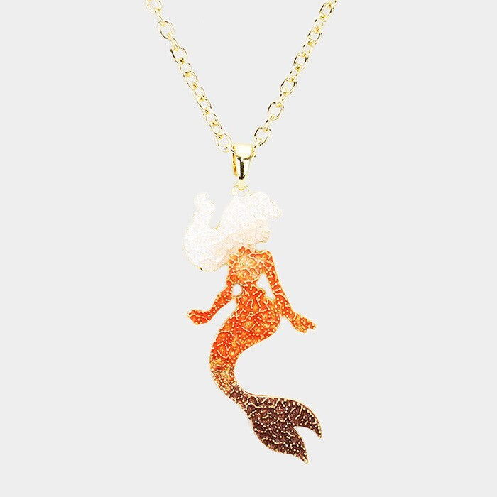 Mermaid Colored Metal Pendant Necklace for Women Ocean Fantasy Jewelry Gift