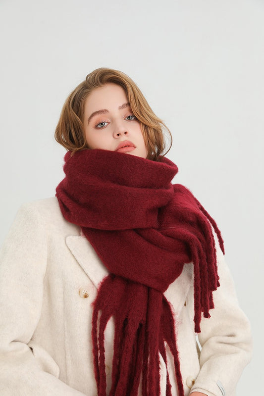 Womens Winter Cashmere Feel Pashmina Scarf  Burgundy  Warm Blanket Wrap Unisex