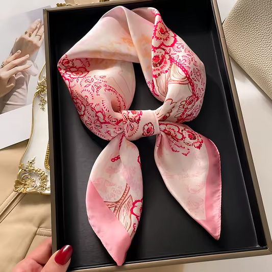 Womens Silk Floral Print Multipurpose Hair Scarf, Kerchief, Neck Tie, Shawl Wrap