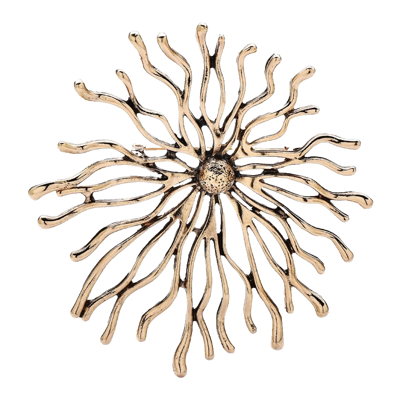 2PCS Large Starburst Coral Brooch Pin Set Antique Gold Silver Tone