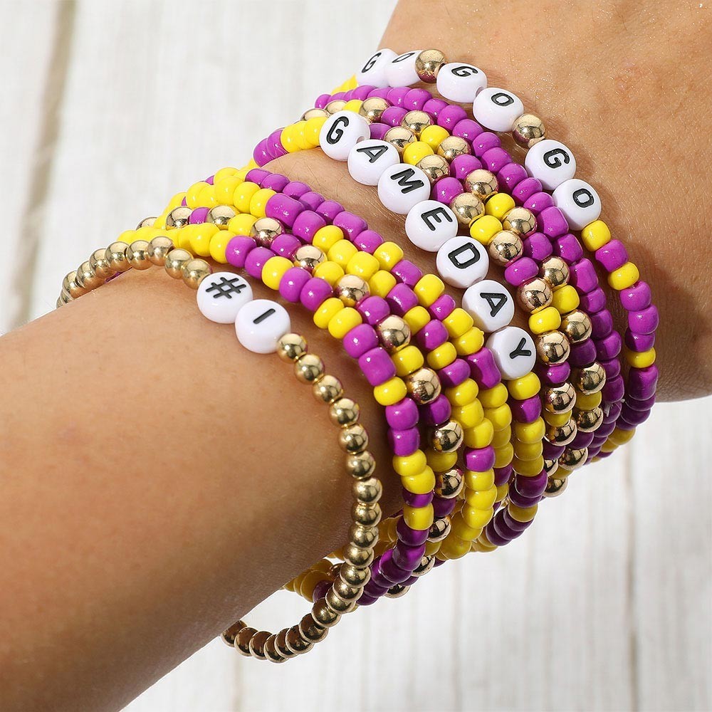 10PCS GO GAMEDAY Beaded Stretch Bracelet Set Multi Layered Team Spirit Jewelry