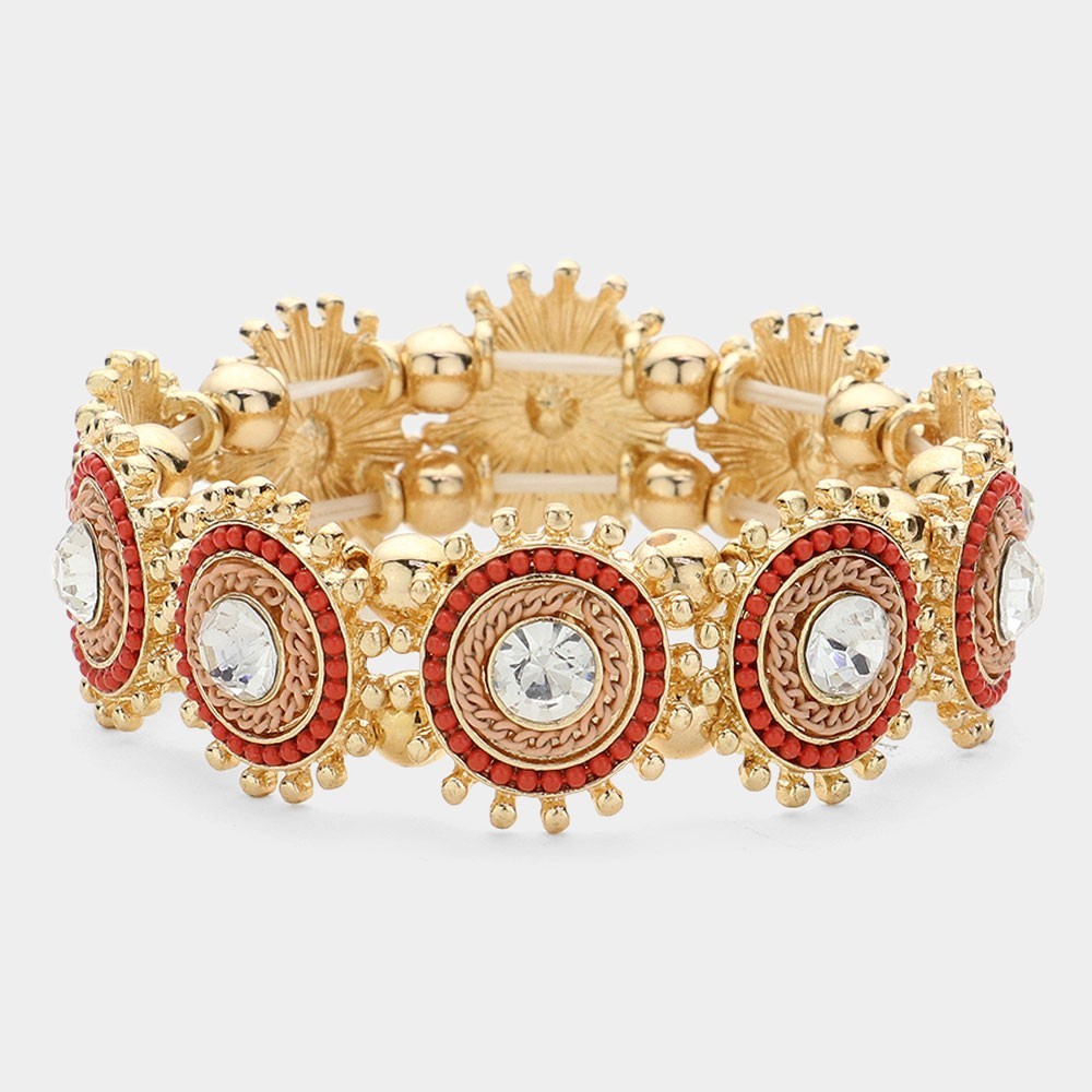 Ombre Crystal Stretch Bracelet Gold Tone Beaded Elastic Bangle Women Jewelry