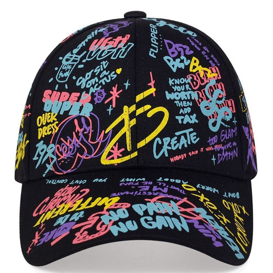 Urban Graffiti Art Baseball Cap Hat Adjustable Streetwear Black Unisex Cool Caps
