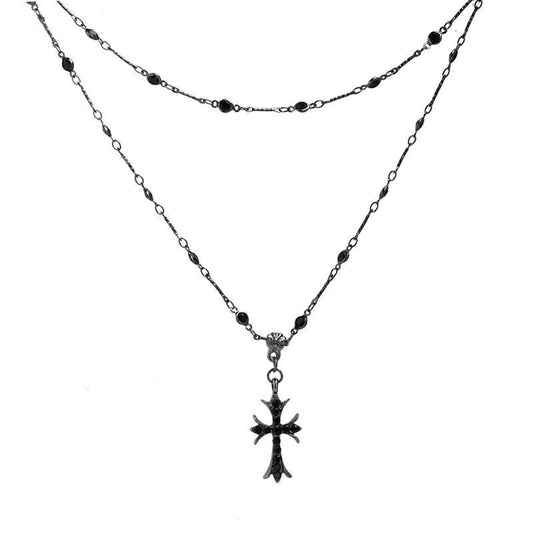 Black Cross Necklace with Beaded Chain for Women Gothic Vintage Jewelry Gift