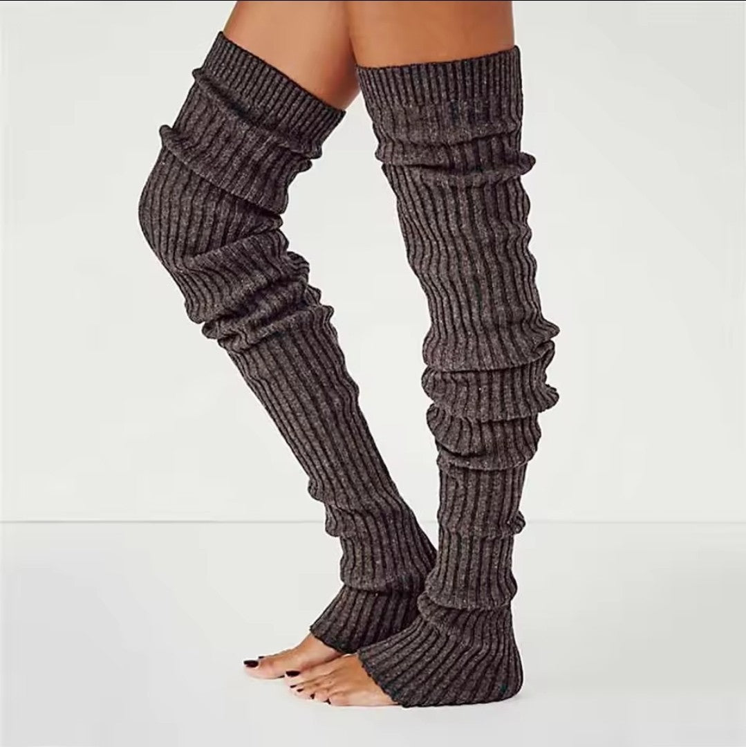 2PK Black Brown Thigh High Leg Warmers Ribbed Knit Over The Knee Slouchy Set