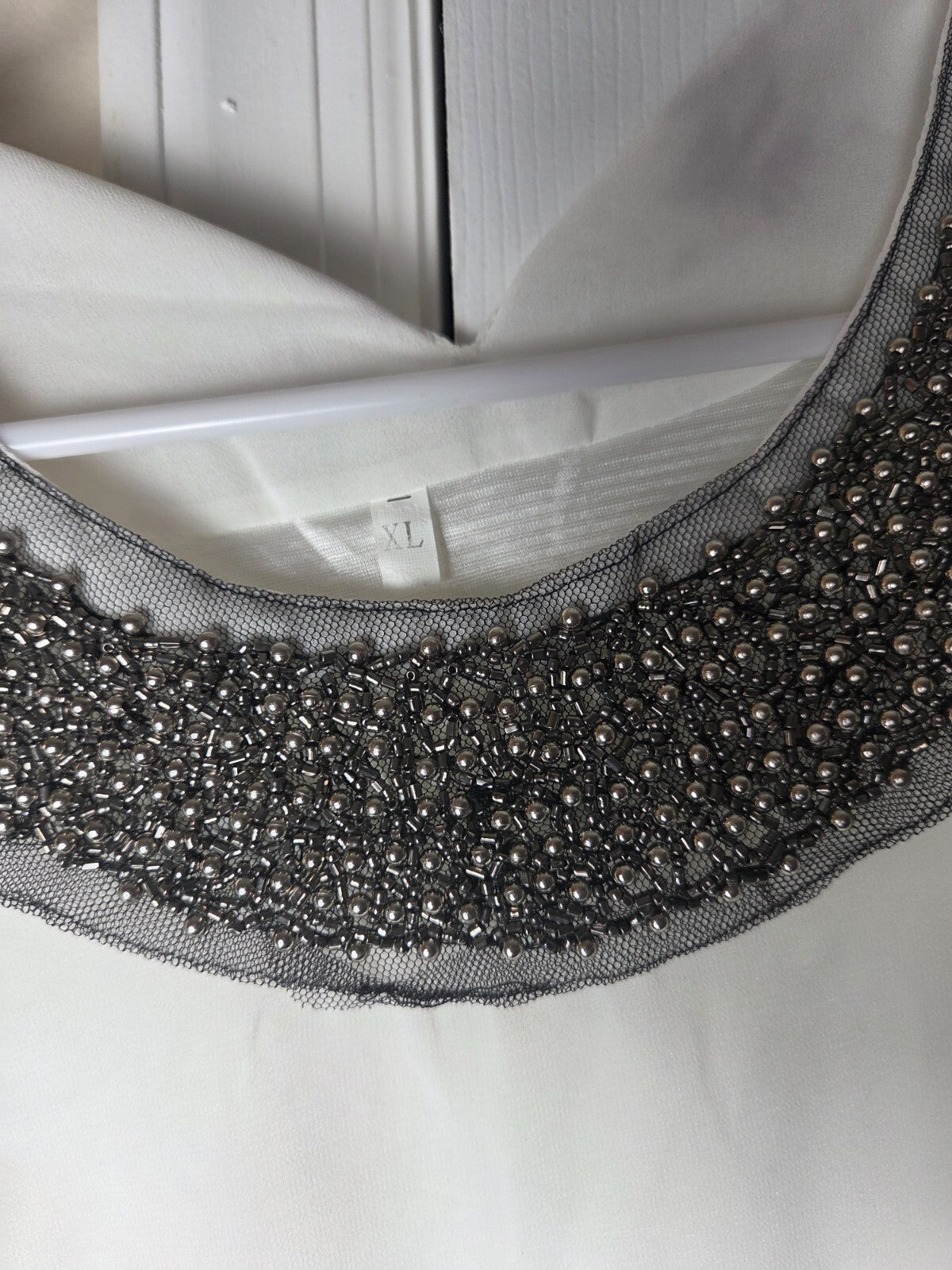 Studded Neckline Chiffon Blouse for Women Size XL Lightweight Sheer Top Ladies